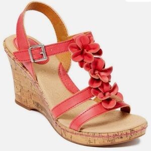 BOC Evita Leather Coral Floral Wedge Sandals for Women